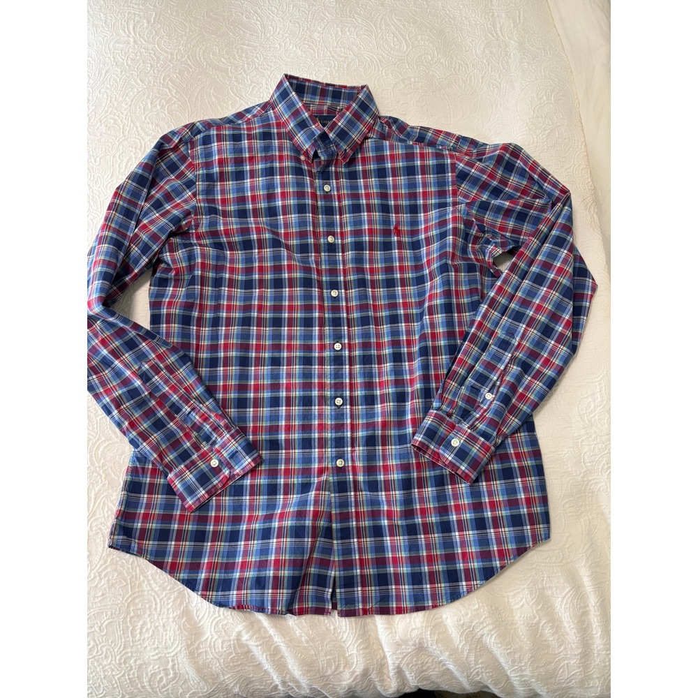Ralph Lauren Mens Large Plaid Button Down Shirt Blue Red Green Cotton LS